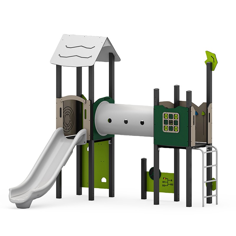 Structura modulara - Turnuri cu tobogan, cataratori, pasaj tunel si panou educational PZG-W-A003N