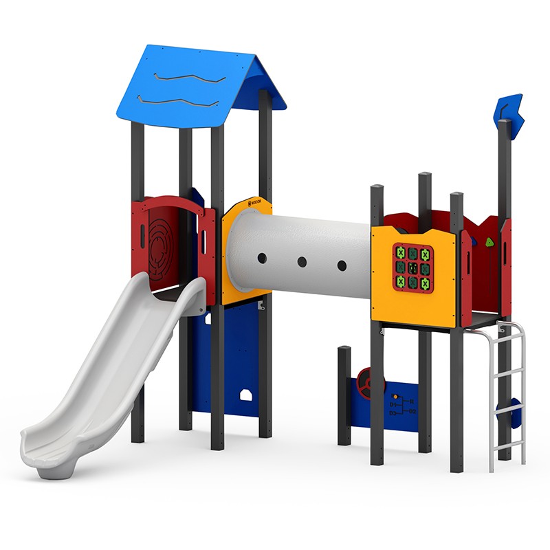 Structura modulara - Turnuri cu tobogan, cataratori, pasaj tunel si panou educational PZG-W-A003P