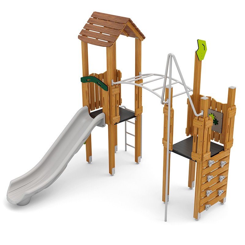 Structura modulara - Turnuri cu tobogan, scara maimute, cataratori, bara de pompieri si panou educational PZG-W-B003