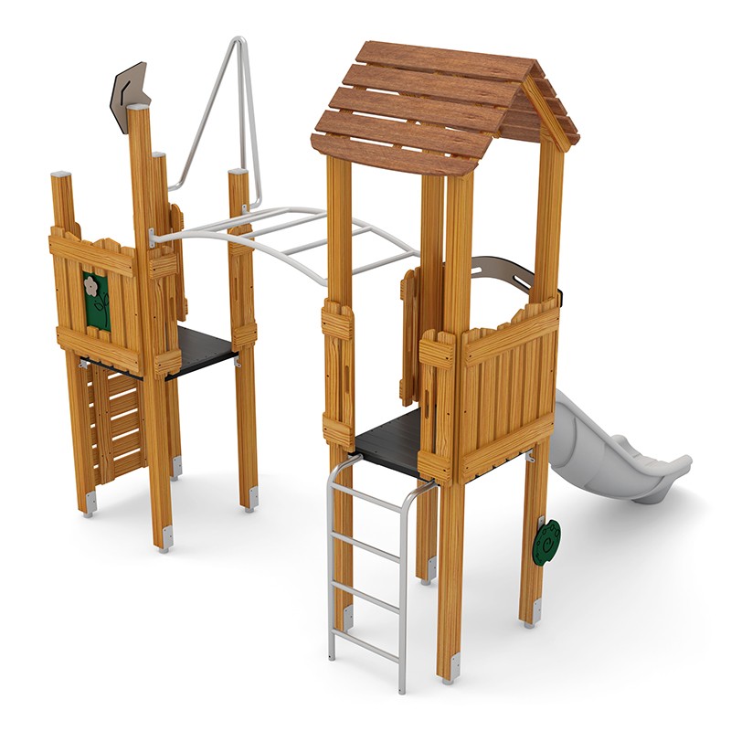 Structura modulara - Turnuri cu tobogan, scara maimute, cataratori, bara de pompieri si panou educational PZG-W-B003 - imagine 2
