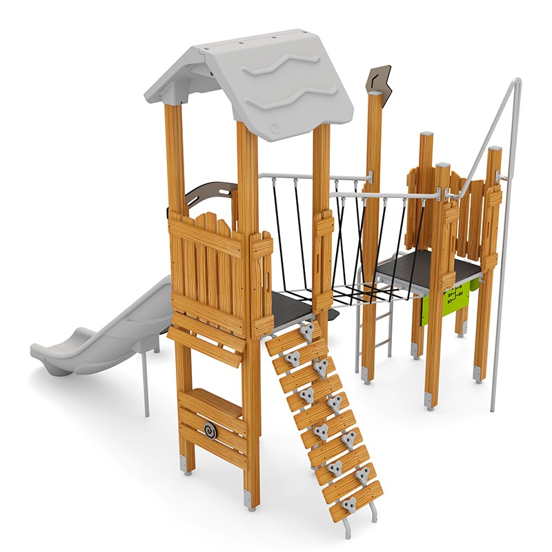 Structura modulara - Turnuri cu tobogan, punte, cataratori, traseu echilibru, bara de pompieri si panou educational PZG-W-B004 - imagine 2