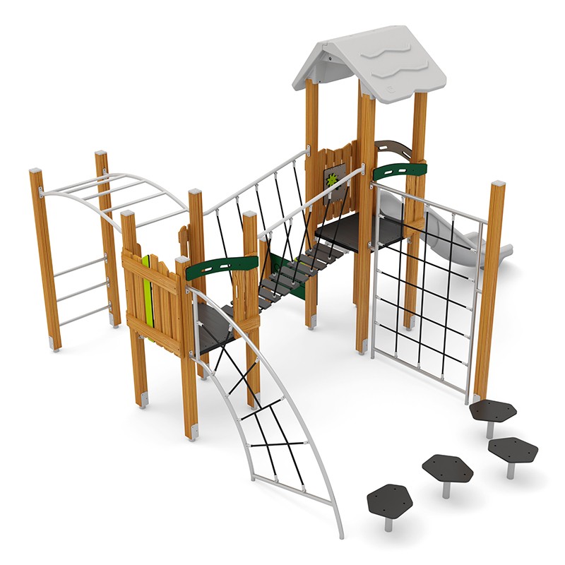Structura modulara - Turnuri cu tobogan, punte, scara maimute, cataratori si panou educational PZG-W-B006 - imagine 2
