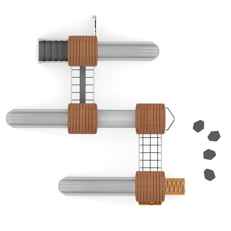 Structura modulara - Turnuri cu 3 tobogane, punti, pasaj tunel, cataratori, traseu echilibru, bara de pompieri si panou educational PZG-W-B010 - imagine 3