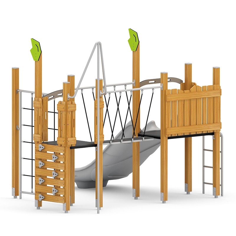 Structura modulara - Turnuri cu tobogan dublu, punte, cataratori si bara pompieri PZG-W-B013