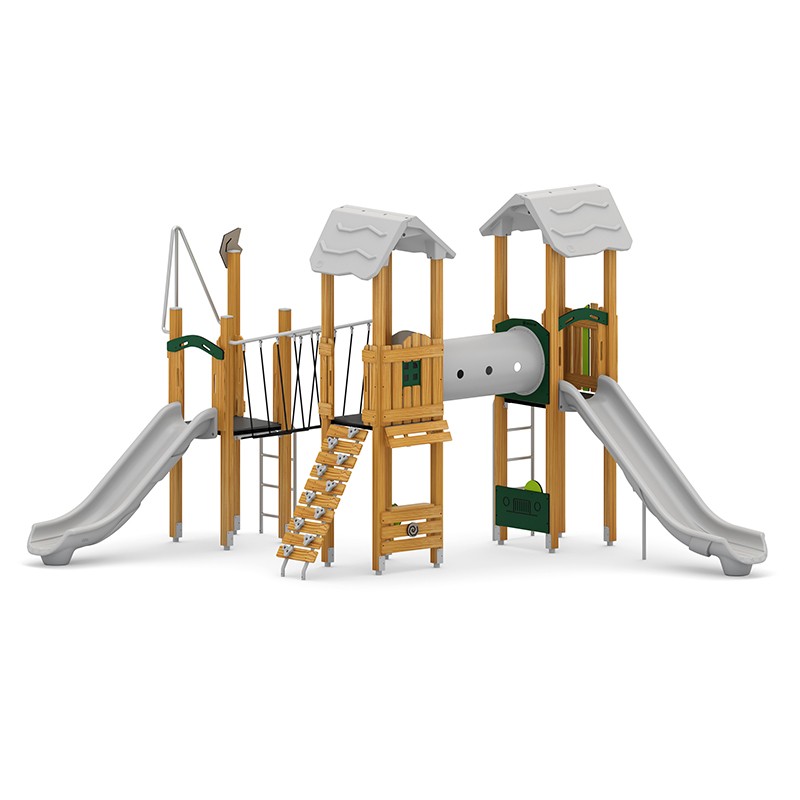 Structura modulara - Turnuri cu 2 tobogane, pasaj tunel, punte, cataratori, bara de pompieri si panou educational PZG-W-B008 - imagine 2