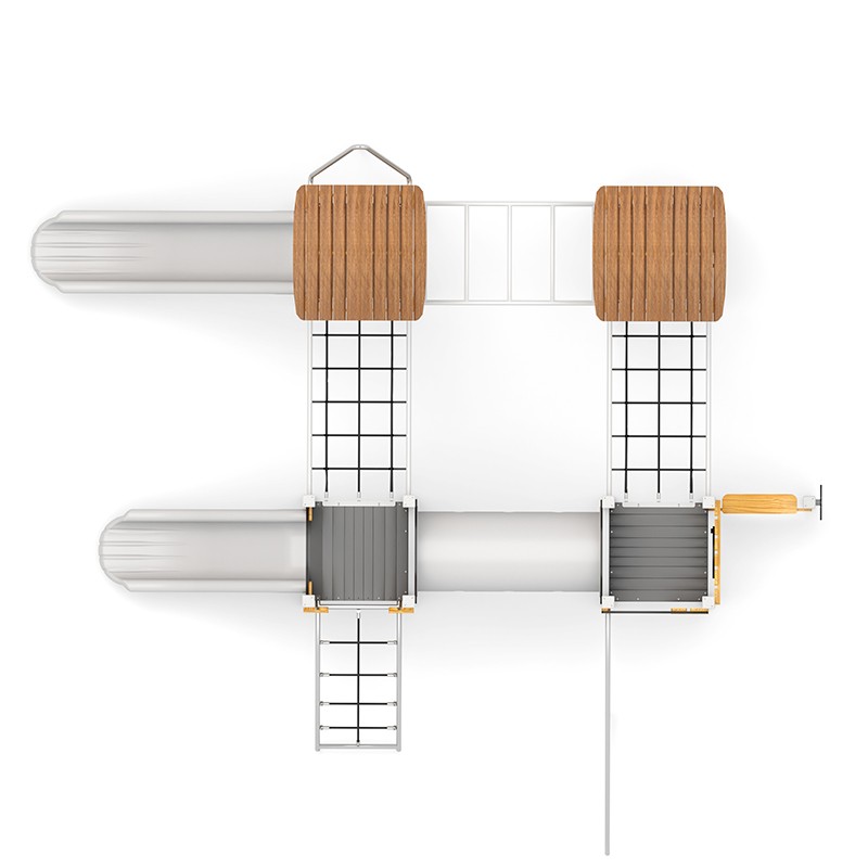 Structura modulara - Turnuri cu 2 tobogane, pasaj tunel, punti, scara maimute, cataratori, bara de pompieri si panou educational PZG-W-B009 - imagine 3