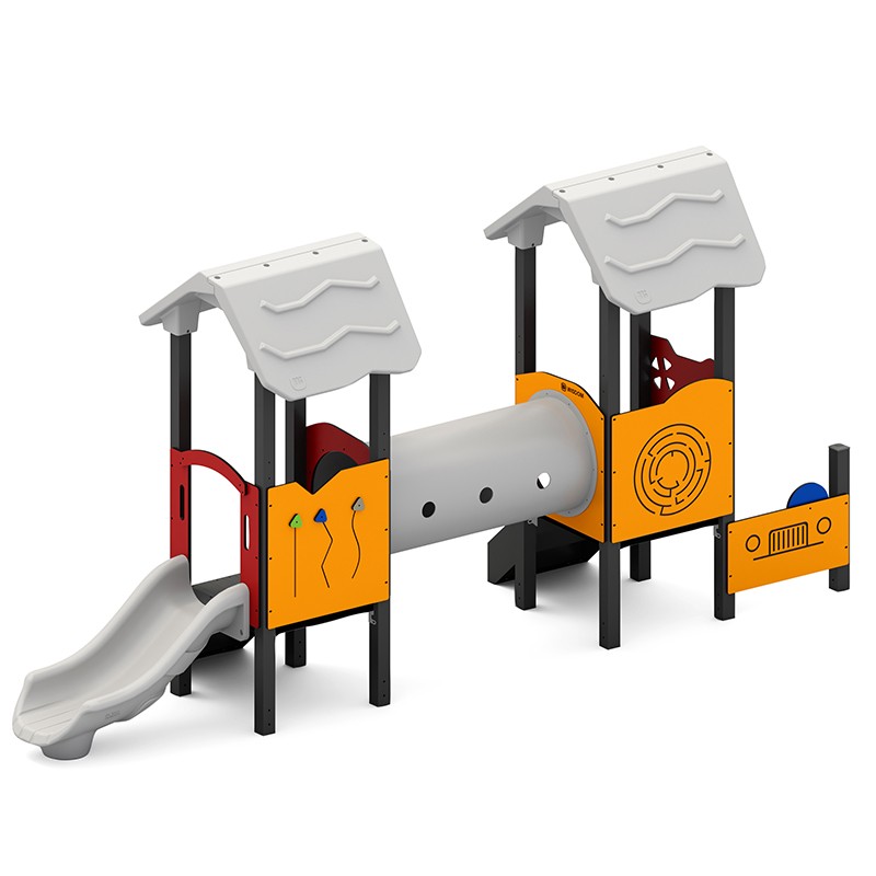Structura modulara prescolari - Turn cu tobogan, pasaj tunel si panou educational PZG-W-A018P