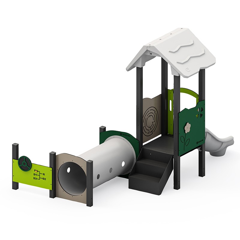 Structura modulara prescolari - Turn cu tobogan, pasaj tunel si panou educational PZG-W-A017N