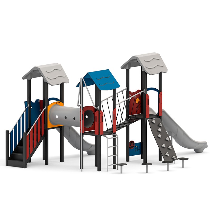 Structura modulara - Turnuri cu 2 tobogane, pasaj tunel, punte, cataratori, bara de pompieri si panou educational PZG-W-A008P - imagine 2