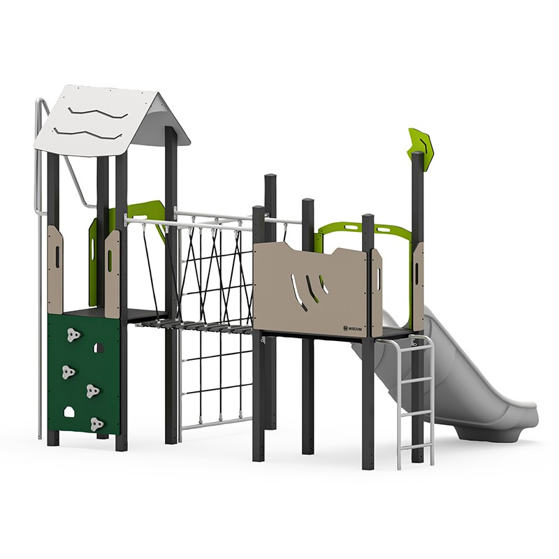 Structura modulara - Turnuri cu tobogan dublu, punte, bara de pompieri si cataratori PZG-W-A013N - imagine 2
