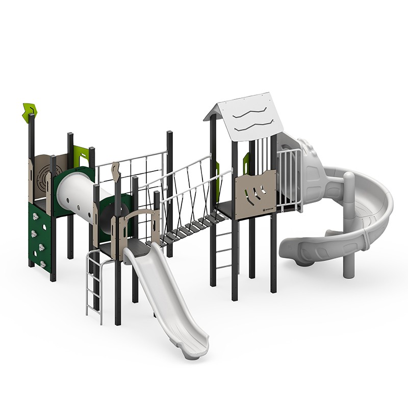 Structura modulara - Turnuri cu tobogan, tobogan spirala, punte, pasaj tunel si cataratori PZG-W-A014N