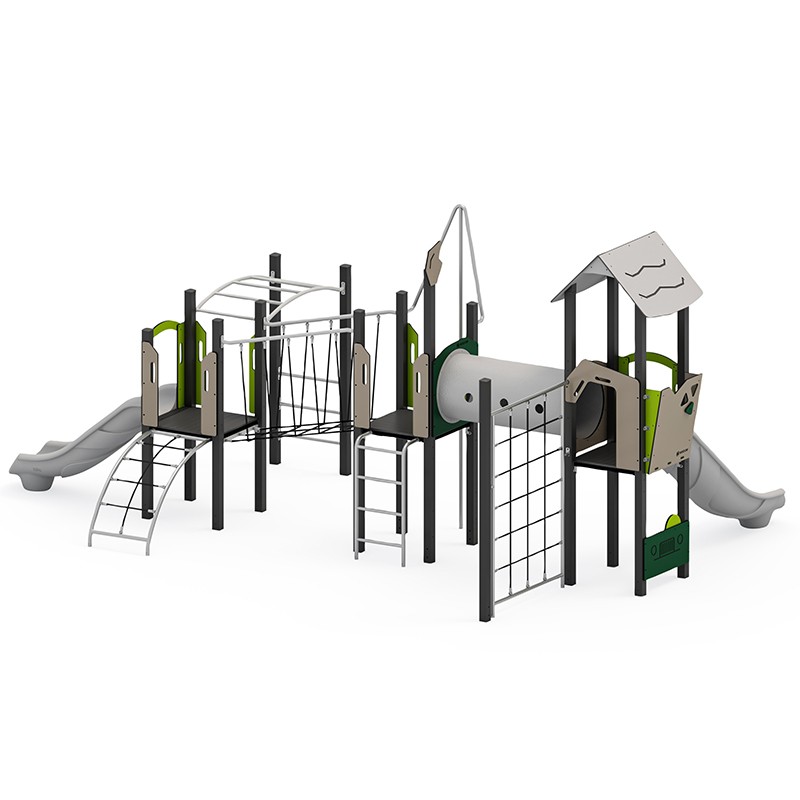 Structura modulara - Turnuri cu tobogane, cataratori, pasaj tunel, bara pompieri, scara maimute si panou educational PZG-W-A007N - imagine 2