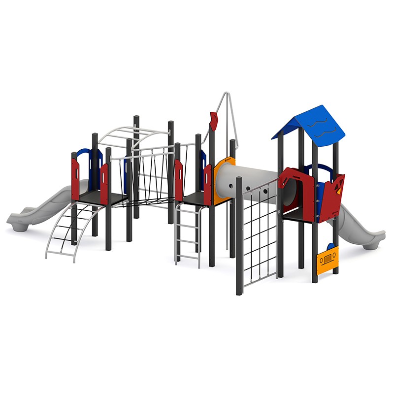 Structura modulara - Turnuri cu tobogane, cataratori, pasaj tunel, bara pompieri, scara maimute si panou educational PZG-W-A007P - imagine 2
