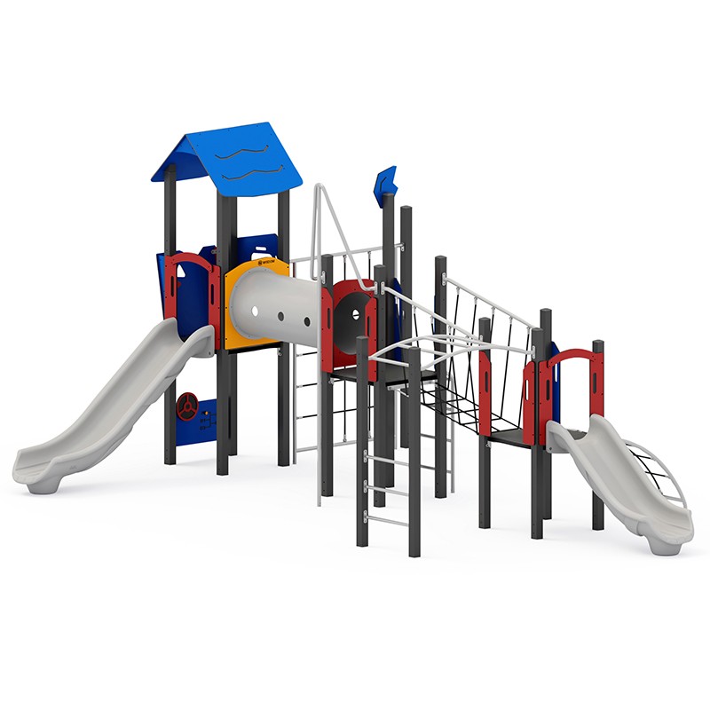Structura modulara - Turnuri cu tobogane, cataratori, pasaj tunel, bara pompieri, scara maimute si panou educational PZG-W-A007P