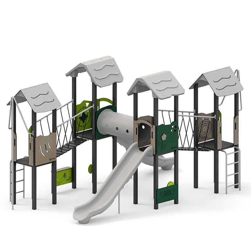 Structura modulara - Turnuri cu tobogane, pasaj tunel, punti, bare de pompieri si panouri educationale PZG-W-A010N
