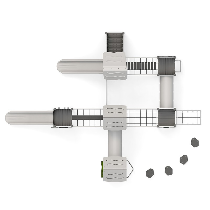 Structura modulara - Turnuri cu tobogane, pasaje tunel, punti, bara de pompieri si traseu echilibru PZG-W-A011N