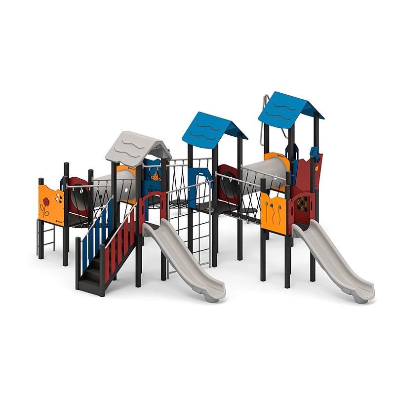 Structura modulara - Turnuri cu tobogane, pasaje tunel, punti, bara de pompieri si traseu echilibru PZG-W-A011P