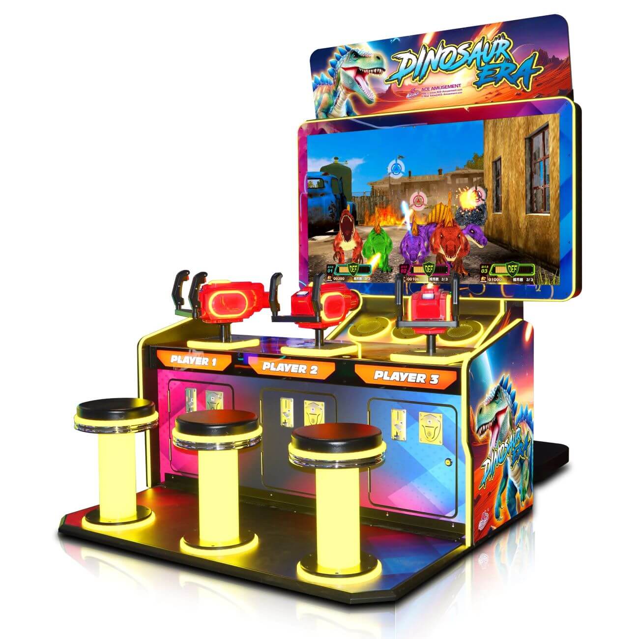 Joc electronic cu fise Dinosaur Era Laser 3 Jucatori 205x162x222cm PLZ-B0088