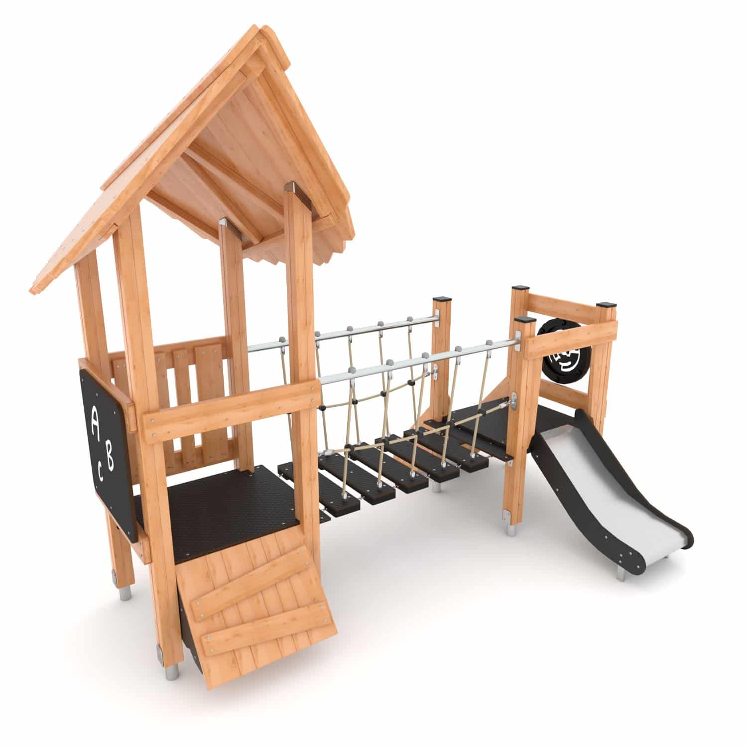 Echipament modular Turn cu punte, tobogan, panouri educationale si cataratori NATURO PZP-NT3613