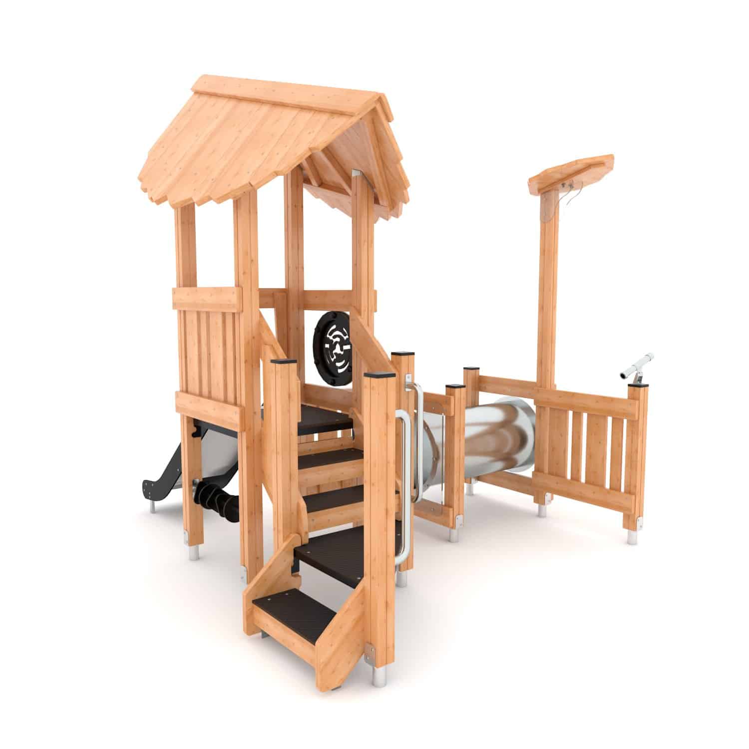 Echipament modular Turn cu tobogan, tunel si panou educational NATURO PZP-NT3603