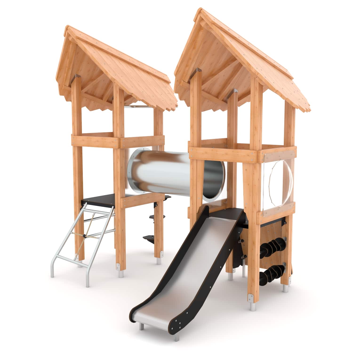 Echipament modular Turnuri cu tobogan, tunel, cataratori si panou educational NATURO PZP-NT3616